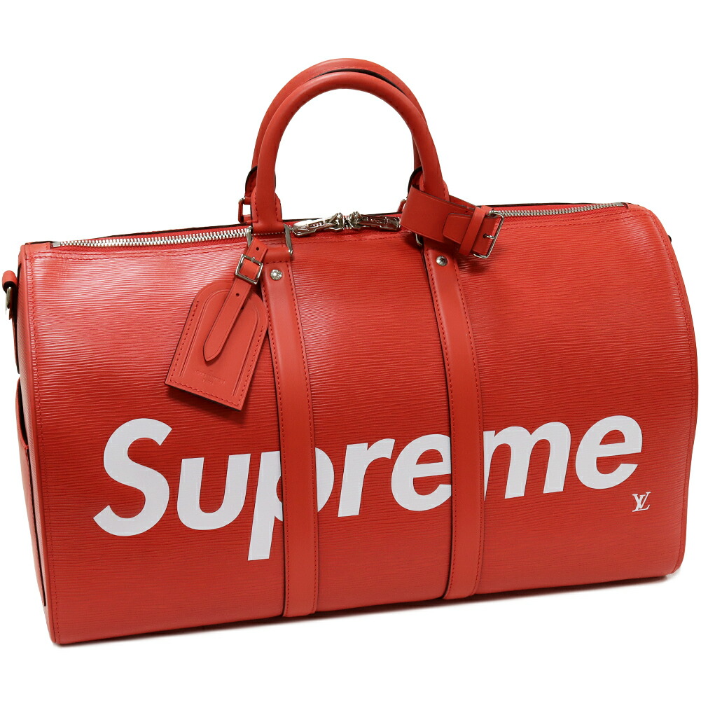 【ルイヴィトン】正規品 Supreme エピ キーポル ボストンバッグ レッド