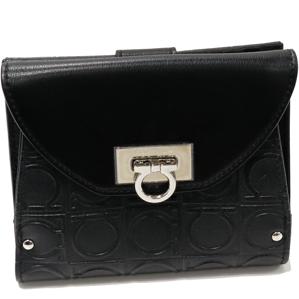 型番22D290Salvatore Ferragamo ガンチーニ 折財布 カーフ